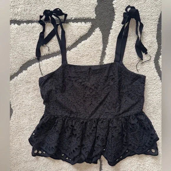 J. Crew Black Tie Shoulder Eyelet Top - Picture 3 of 5